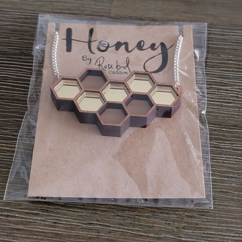 Wood Honeycomb Necklace NEW Honey By Rosebud Casson Artisan Handmade Indie Boho - Picture 1 of 3